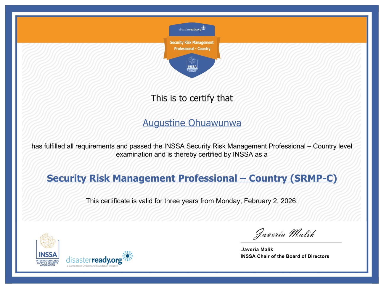 SECURITY RISK MANAGEMENT CERTIFICATE